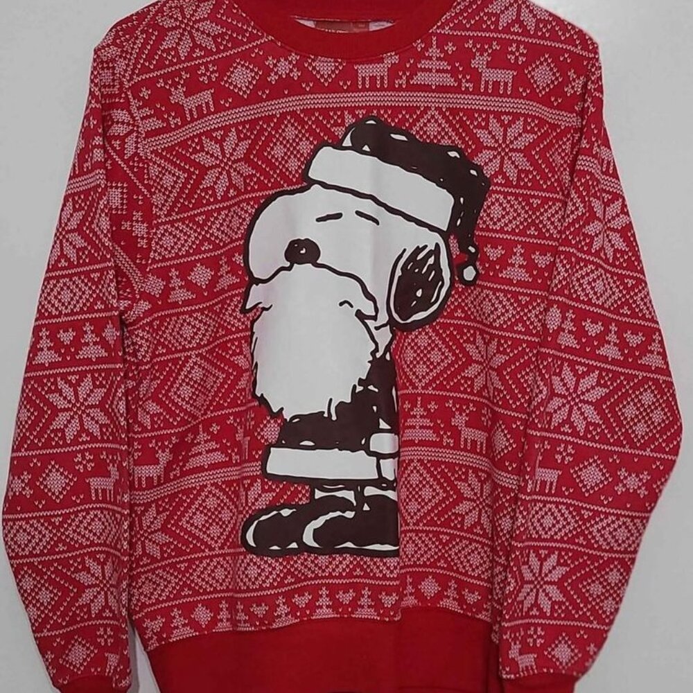 Peanuts Santa Snoopy Christmas Holiday Sweater Red Women's Small